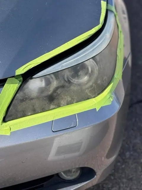 Foggy, oxidized headlight before restoration